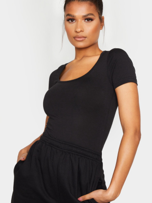 Black Basic Fitted Scoop Neck T Shirt