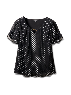 Roz & Ali Short Sleeve Polka Dot Bubble Hem Top