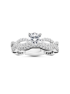 Pompeii3 1ct Pave Natural Diamond Engagement Infinity Wedding Ring Set 14k White Gold