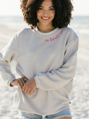 On Beach Time Silver Gray Corded Embroidered Sweatshirt