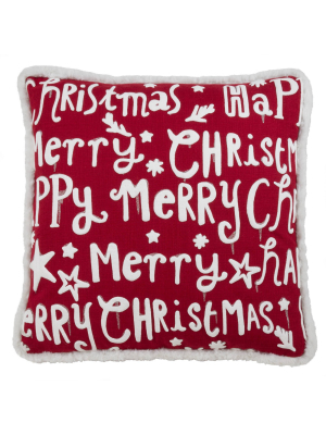 Merry Happy Christmas Poly Filled Throw Pillow Red - Saro Lifestyle