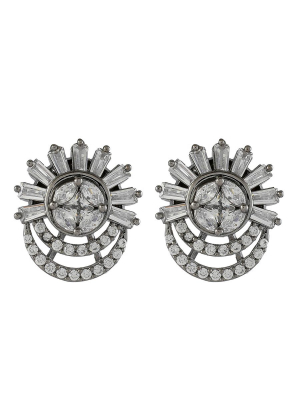 Floral Cubic Zirconia Diamond Stud Earrings