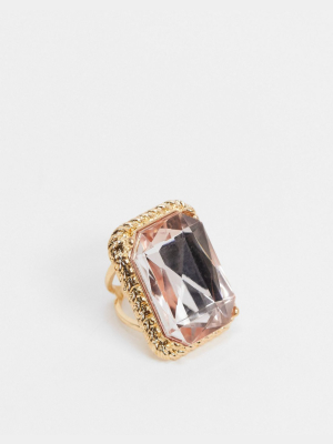 Asos Design Statement Ring With Rose Stone In Gold Tone