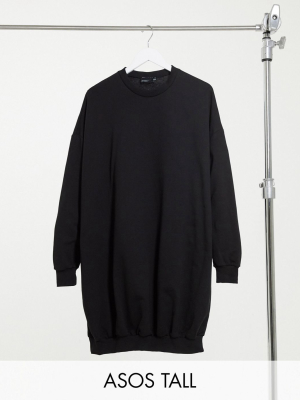 Asos Design Tall Oversized Sweat Dress In Black