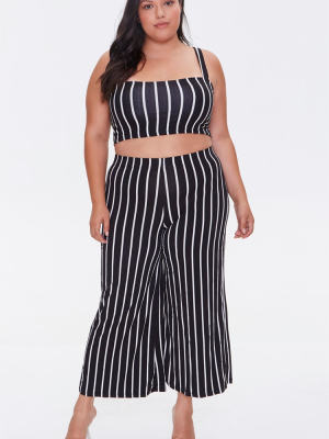 Plus Size Striped Crop Top & Pants Set