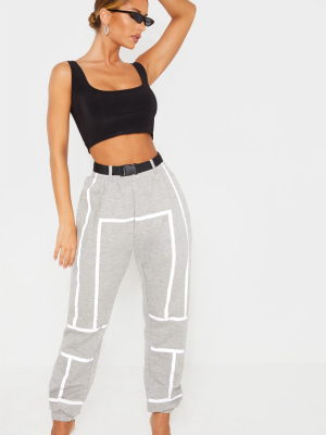 Dove Grey Belted Reflective Tape Cuffed Jogger