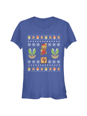 Junior's Nintendo Ugly Christmas Mario Question T-shirt