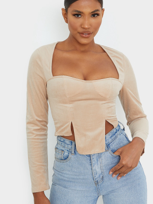 Nude Woven Spilt Hem Long Top