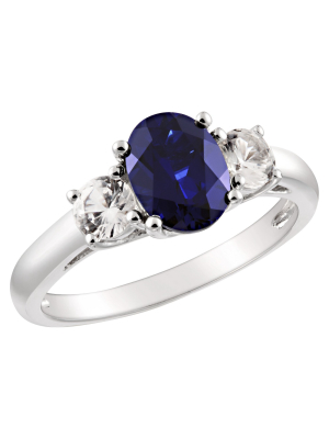 Created Blue And White Sapphire Ring In Sterling Silver - Blue/white