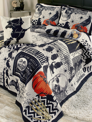 Lakeside Nevermore Halloween Bedding Quilt Set With Accent Pillow - 4 Pieces