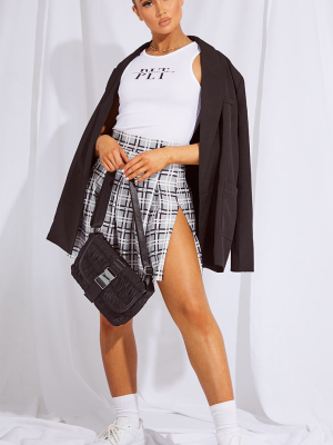 Light Grey Check Pleated Side Split Tennis Skirt