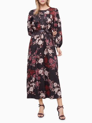 Floral Long Sleeve Belted Maxi Dress