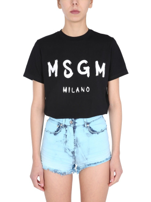 Msgm Logo Printed Crewneck T-shirt