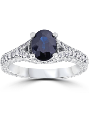 Pompeii3 2ct Vintage Diamond Black Sapphire Engagement Ring 14k White Gold