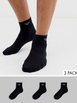 Emporio Armani 3 Pack Sneakers Socks In Black