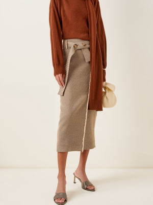 Mia Belted Wool-cotton Twill Midi Pencil Skirt