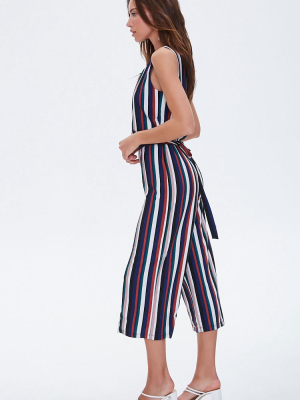 Striped Self-tie Jumpsuit