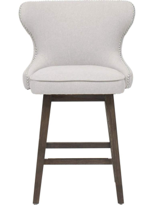 Ariana Swivel Counter Stool, Light Grey, Nickel Nailheads