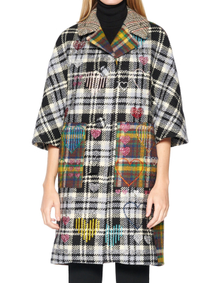 Plaid Combo Coat With Crystals