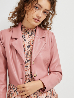 Carmen Cropped Faux Leather Blazer