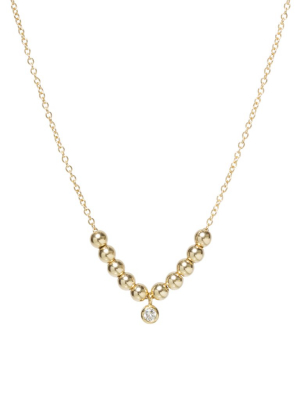 14k Small Gold Bead And Bezel Diamond Necklace