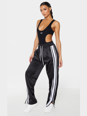 Black Zip Side Stripe Wide Leg Joggers