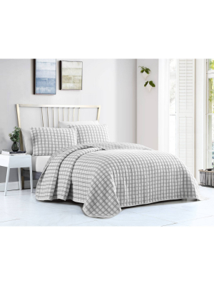 Full/queen 3pc Tim Matelassé Plaid Quilt Set Gray - Vcny Home