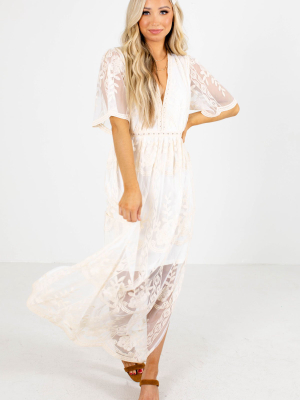 Light My Fire Cream Lace Maxi Dress