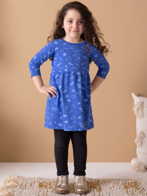 Squiggles Organic Gathered Dress - Azure