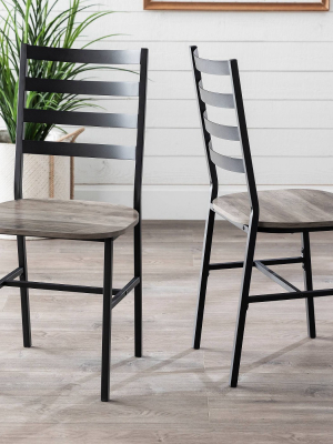 Set Of 2 Slat Back Metal And Wood Dining Chair - Saracina Home