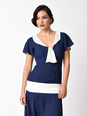 Unique Vintage Navy Blue & Ivory Wilshire Flapper Day Dress