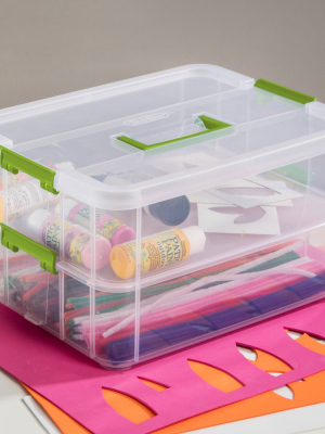 Sterilite Large 2 Layer Stack & Carry Clear With Green Accents