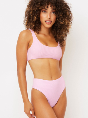 Connor Ribbed Scoop Bikini Top - Love Pink