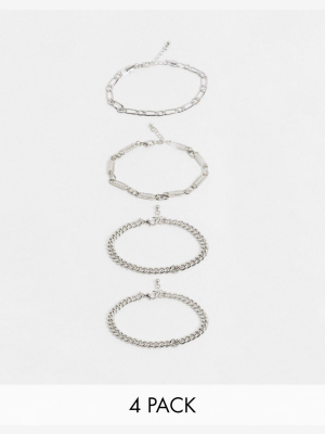 Asos Design Six-pack Chain Bracelets With Greek Wave Detail In Gold Tone