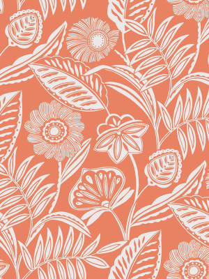 Alma Tropical Floral Wallpaper In Coral From The Pacifica Collection By Brewster Home Fashions