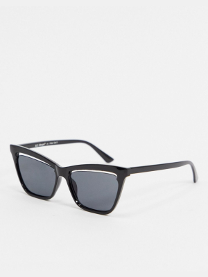 Aj Morgan Cat Eye Sunglasses In Black With Lens Cut Out