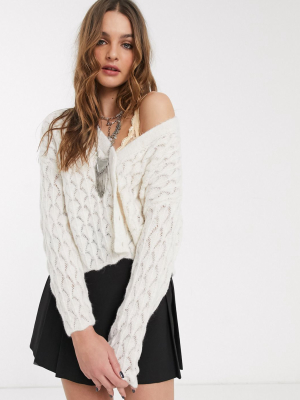 Asos Design Fluffy Stitch Detail Cardigan