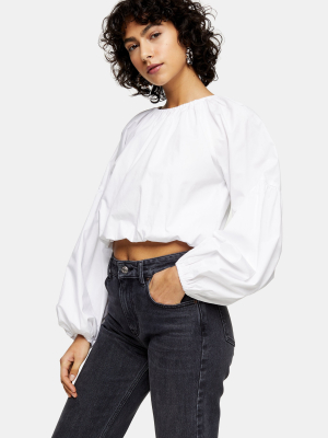 White Bubble Hem Long Sleeve Top