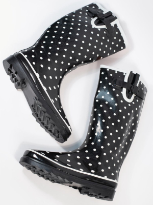 Black & White Polka Dots Rubber Rain Boots