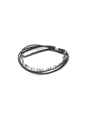 Braided Leather On Silver Half Cuff Bracelet