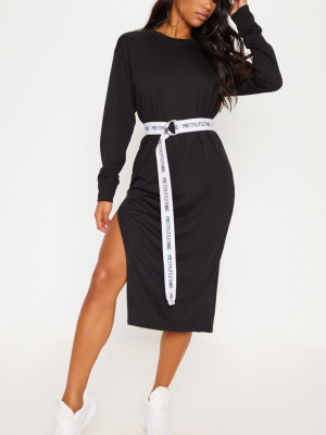 Black Oversized Side Split Midi Dress