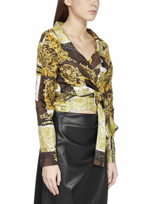 Versace Printed Cropped Wrap Blouse