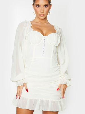 Cream Corset Detail Ruched Bodycon Dress