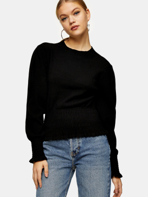 Black Smock Detail Knitted Sweater