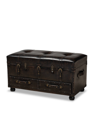 Callum Distressed Faux Leather 2 Drawer Storage Trunk Ottoman Dark Brown/black - Baxton Studio