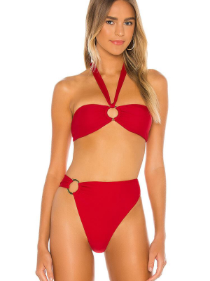 Sexy Loop High Leg Halter Bandeau Bikini Swimsuit - Two Piece Set