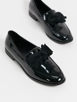 Asos Design Mollie Bow Flat Shoes In Black Patent