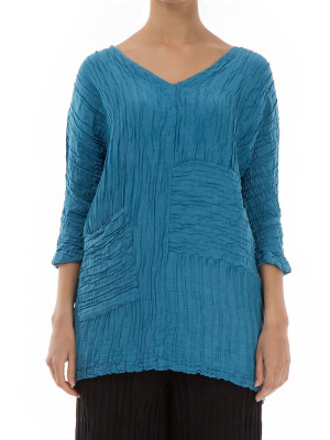 Crinkled One Pocket Ocean Blue Tunic