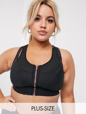 Figleaves Curve Mesh Double Layer Zip Front Sports Bra In Black