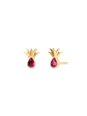 Pineapple Leaf Earrings - Ruby